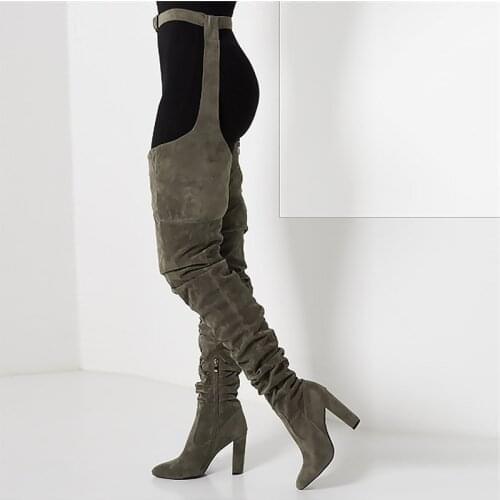 2021 New Women Sexy Thigh High Boots Thick High Heels Shoes Woman Autumn Fashion Over The Knee High Boots Female Plus Size 43