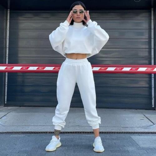 New Long Sleeved Half-High Collar Sweatershirt Women Fleece Thickening Suit Tops Pants Outfit Two-Piece Loose Sport Leisure Suit