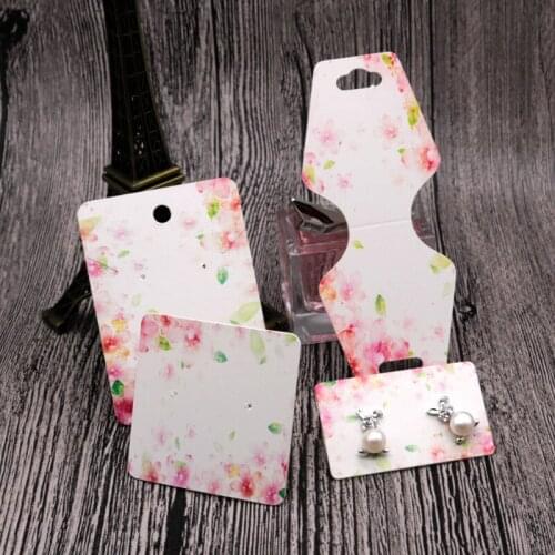 100pcs/lot Handmade Tag Necklace&Earring display card Print pink flower For Jewelry Packaging Vintage Accessory Rectangle Label