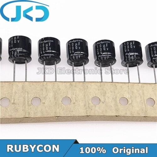 20pcs RUBYCON 10UF 200V 10*9mm WA Series 85℃ 10UF200V 200V10UF 10x9mm Aluminum Electrolytic Capacitor