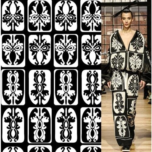 2021 Black and White Mysterious Paper -Cut Artificial Silk Fabric Digital Printing Fabric Dress Shirt Fabric Custom cloth