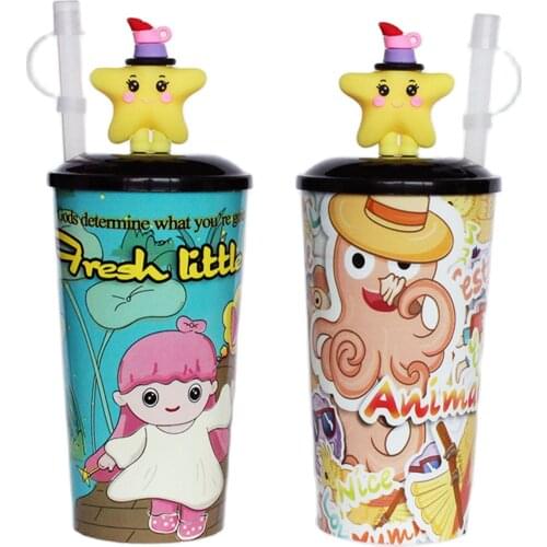 500ML Cartoon Milk Tea Ice Cup Plastic Water Cup Portable Travel Cup Drink Coffee Cup