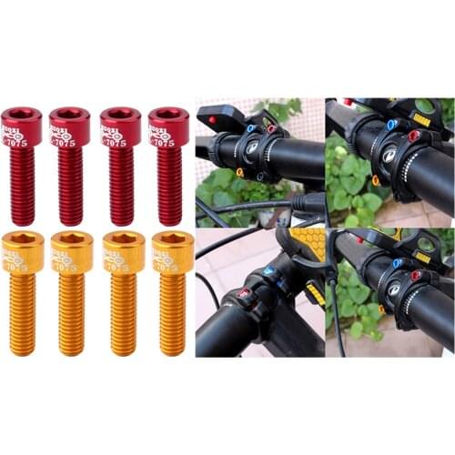 8Pcs Rust-Resistance MTB Road Mountain Bike Bicycle Headset Stem Bolts Screws Replacement - Red,Gold