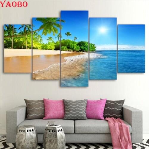 Diamond painting 5 Pieces Sea Water Palm Trees Sunshine Seascape mosaic cross stitch diy 5d diamond embroidery full square drill