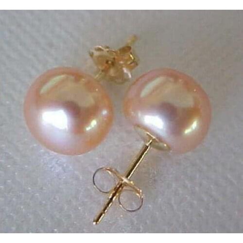 Free shipping Genuine Beautiful 11-12mm AAA+ south sea pink pearl earring gold needle