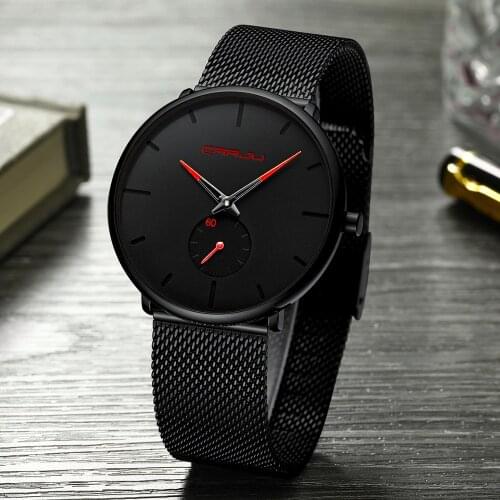 Crrju mens watch Ultra-thin Fashion Casual Business Watch Male Mesh Steel men Waterproof Quartz Watch 2150 reloj wholesale