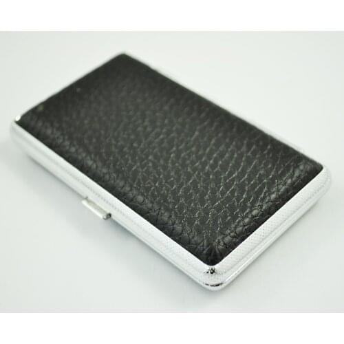 Hot Amico Metal Frame Black Faux Leather Cigarette Storage Case Box