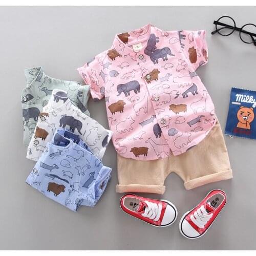 Baby clothes summer cotton short-sleeved shorts two-piece boy clothes cartoon printed shirt casual sports baby suit