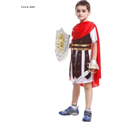 M-XL Boys Halloween Spartan Gladiator Costumes Children Kids Knight of ancient Rome Warrior Cosplay Carnival Purim Party dress