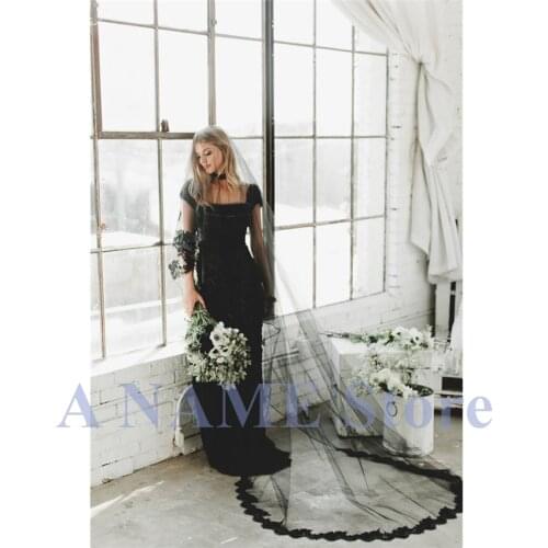 Cathedral Long Black Bridal Wedding Veils for Brides Appliques Accessories velos de novia 2019 largo Negra Voile Mariage Noir