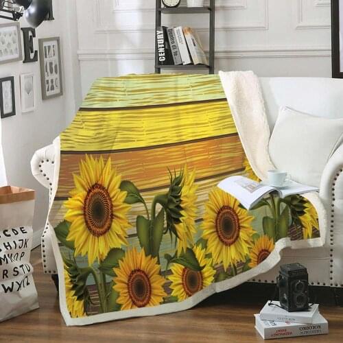 Sunflower Sherpa Fleece Blanket Botanical Flowers Plush Throw Blanket Yellow Gold Bed Blanket Sunset Fluffy Blanket
