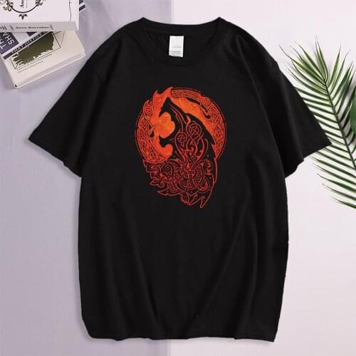 T-Shirts Mens Giant Wolf In Norse Mythology Fenrir Pattern Printed T-Shirt Men Casual Tees Oversize Soft Male t-Shirt