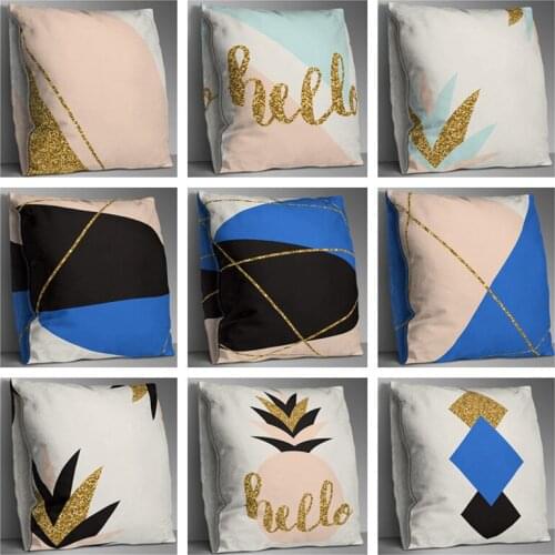 Blue Golden Abstract Geometric Printed PillowCase Vintage Cushion Cover Polyester Pillowcase 45*45cm Pillow Cover Car Home Decor