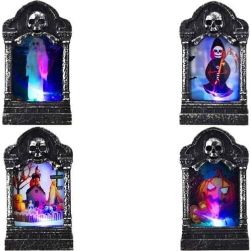 Halloween Tombstone Light LED Decoration Props Candle Light Colorful Flashing Skull Head Light Portable Pumpkin Lantern