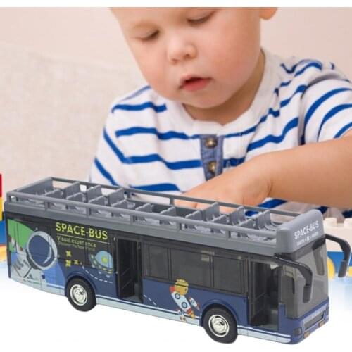 Simulated Bus Toy Open Top Acousto-Optic Effect Mini Double Layer Sightseeing Bus Model Car for Collect