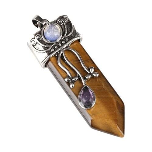 KEJIALAI Vintage Jewelry Accessories Flower Pattern Swear Shape Pendants for Necklace Making Natural Stone Differnet Color Gift