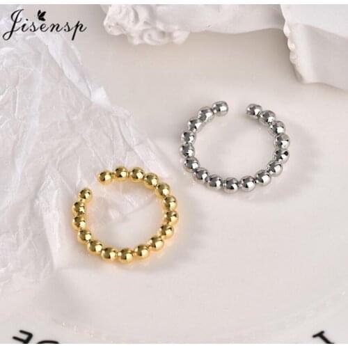 Jisensp Fashion Delicate Smooth Beads Ring for Women Gold Silver Color Geometric Round Open Finger Ring Men Party Jewelry Gifts