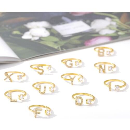 Wholesale 26pcs A-Z Each 1pcs Stainless Steel A-Z Initials Crystal Ring Bridesmaid Gift 2020 Bague Femme