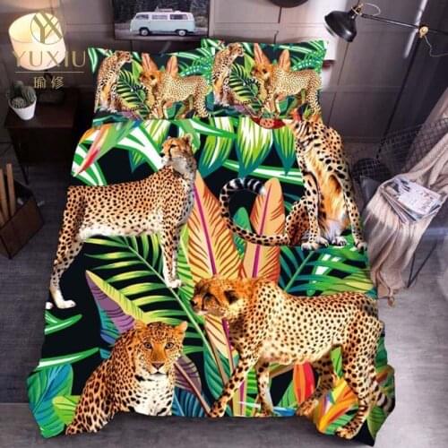 YuXiu Classic Duvet Cover Sets Animal Tiger Pattern 3D Bed Linen Linens Quilt Covers Bedding Set 3Pcs Full Queen King Size