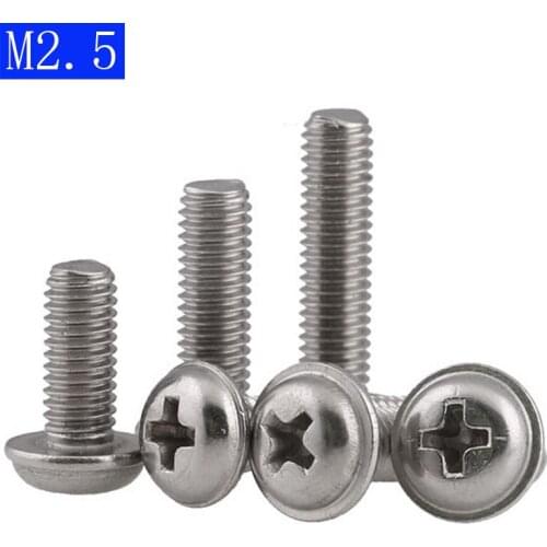 M2.5 - 0.45 304 Stainless steel Flanged Button Head Round Washer Head Phillips Screws Bolts A2 - 70