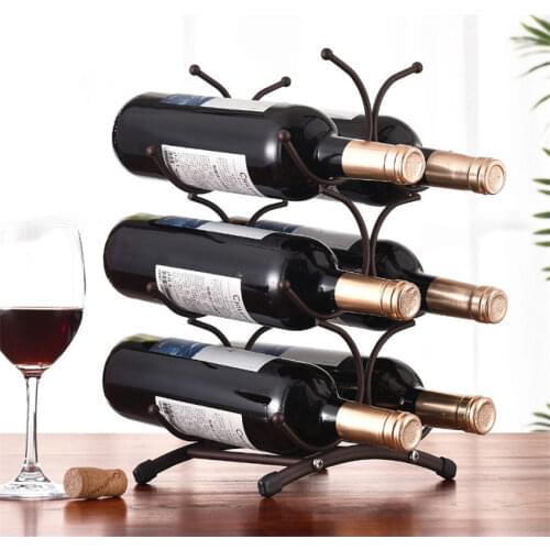 European style 6 Bottle Wine Rack Metal Freestanding Kitchen Storage Stand Wine Cabinet Grape Wine Shelf Display Bar