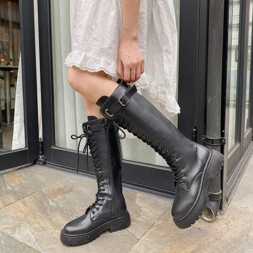 Fashion Winter autumn New Knight Boots Net Retro College British Style Thick Bottom Thick Heel Motorcycle lace up Boots