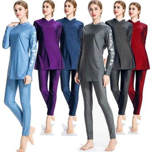 Arabic Islamic Women Swim Wear Burkini Muslim Swimwear 3 pieces Floral Hooded Hijab Swimsuit Modest Swim Surf Wear Sport S-6XL