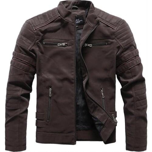 Mens Casual Zipper Washed Retro Pu Leather Coats Autumn Winter Leather Jackets Men Fashion Stand Collar Biker Motorcycle Jacket