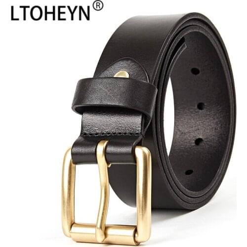 Mens Leather Casual Pin Buckle Belt Pure Copper Pin Buckle Top Layer Cowhide Production High-quality Business Belt 110-120cm