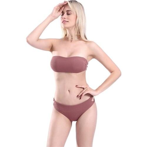 2020 New Off Shoulder Bikini Push Up Two Piece Swimwear Women Solid Bathing Suit Bikinis Brasileiro Hollow Sexy Black Beachwear