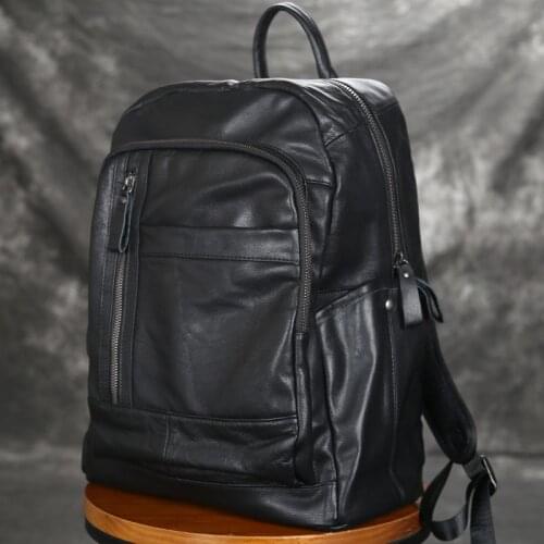 New Fashion Genuine Leather Mens Backpack 15" Laptop Bag
