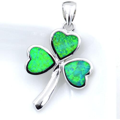 Charming Clover Blue / Green Fire Opal Pendant Necklace For Gift