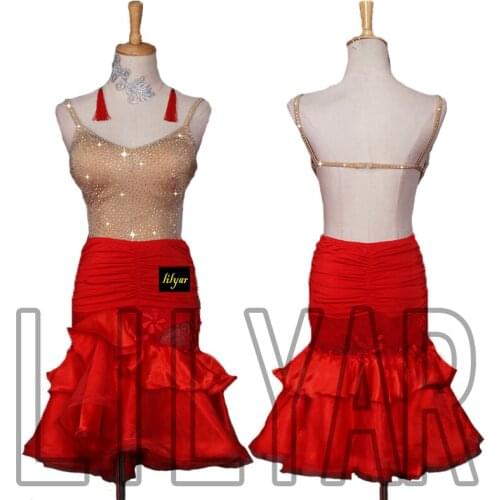 New Latin Dance Dress Competition Dress Costumes Skirt Performing Dress Adult Customize Children Red Matador Skirt Split Skirtes
