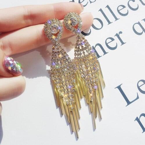 Full Diamond Tassel Long Earring Luxury Fashion Exaggerated Fashion Jewelry Stud Earring Jewelry Gifts For Party
