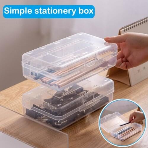 Simple Pencil Case Clear Hard Large Capacity Makeup Brush Pen Storage Box Organizer for Office Students Snap Closure FB
