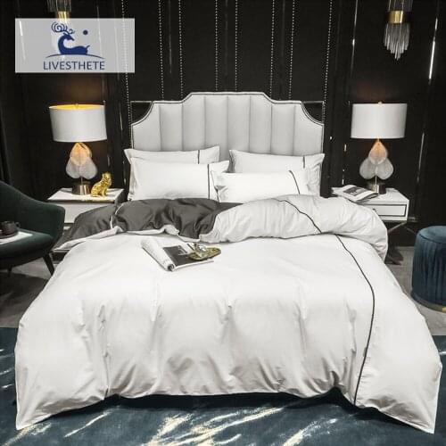 Liv-Esthete Luxury Noble White 100% Cotton Bedding Set High Quality Duvet Cover Flat Sheet Double Queen King Bed Linen Bed Sheet