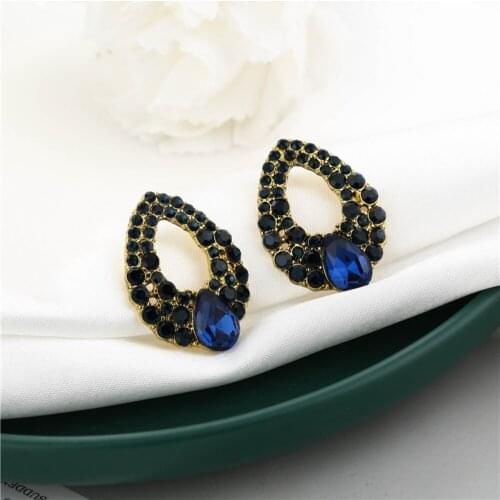 LANIWOO Blue Zircon Stud Earring Big Hoop Drop Water Accessory 2020 New Fashion Trendy Vintage Jewelry For Women
