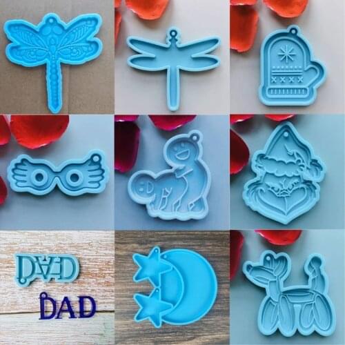 DIY Silicone Dragonfly Gloves Pendant Resin Mold Letter DAD Keychain Balloon Dog Resin Casting Mold Resin Crafting Tools