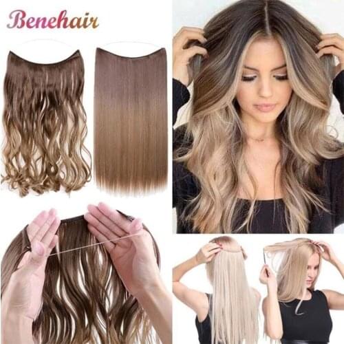 BENEHAIR Invisible Wire No Clips In Hair Extensions Secret Fish Line Hairpieces Synthetic Hair Extensions Fake Hair For Women