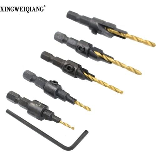 5pcs HSS titanium Countersink Drill Bits 1/4 (6.35mm) Quick Change Hole Hex Shank Screw drill