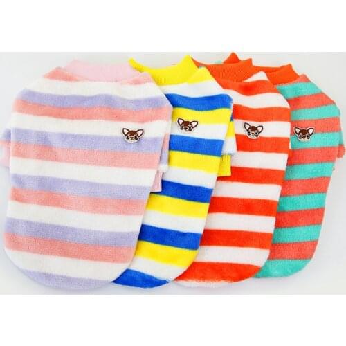 Cute Rainbow Striped Dog Clothes Vest Short Sleeve Comfortable Pet Vest Dog Shirt Spring Autumn Flannel Puppy Dog Coat Costume