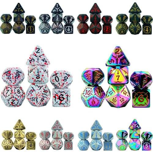 Top Grade Shiny Digital Metal Dice Set 10 Color +1pc Bag D4 D6 D8 D10 D12 D20 for Role Playing DND RPGs Board Game As Gift