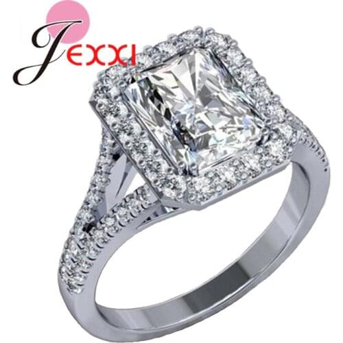 Luxury Design 925 Sterling Silver Rings Elegant Female Bridal Wedding Engagement CZ Diamond Ring Romantic Jewelry for Woman Gift