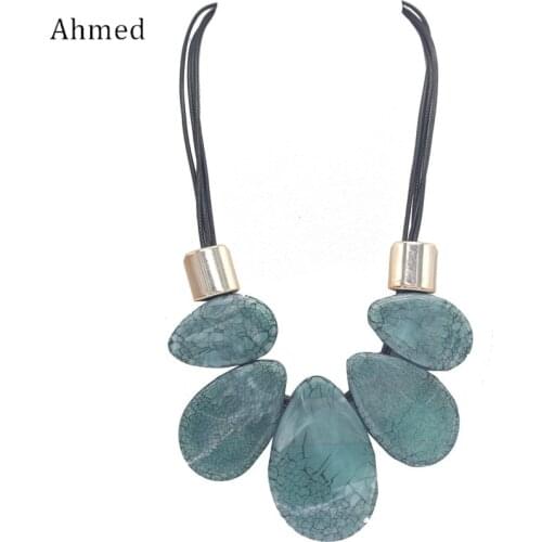 Ahmed Women Trendy Leather Chain Necklaces & Pendants Necklace Charm Water Drop Necklace Jewelry Accessory