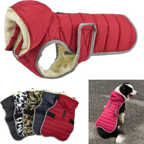 Winter Clothes for Large Dogs Waterproof Hooded Dog Jacket Reflective Windproof Thick Fleece-Lined Warm Dog Coat Padded Clothing