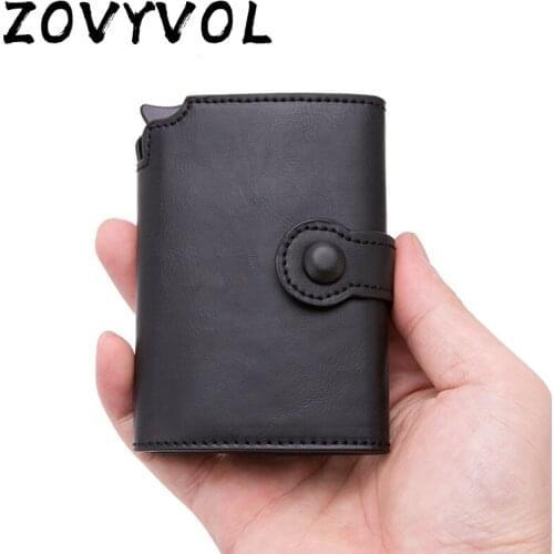 ZOVYVOL 2020 Men Button Credit Card Holder High Quality Metal Aluminum Auto Pop-up RFID ID Card Case Black Wallet Coin Purse