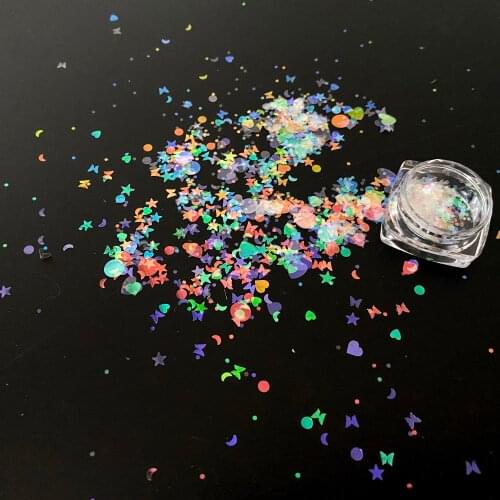 1 box Glitter Irregular Paillettes Nail Sequins Rainbow Love Heart/Star/Moon Shape Manicure Nail Art Decorations Powder Sparkly