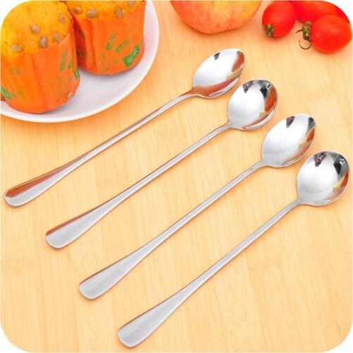1pcs Long Handle Stainless Steel Tea Coffee Spoon Cocktail Ice Cream Soup Spoons Kitchen Tools Free Shipping