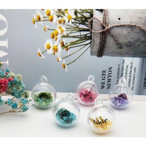 10pcs Ball With Rhinestone Real Dried Flowers Charms Pendant Acrylic Round Charms DIY Earring Jewelry Making Craft 25*32mm FX189