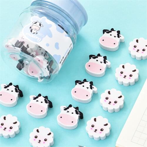 22pcs/box Cute Cartoon Cows Animals Erasers Kawaii Cow Sheep Design Wipe Clean Correction Tools Kids Toys School Office Supplies